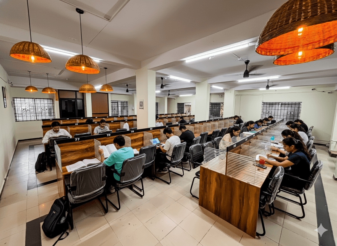 Students studying in Nova Library's peaceful 24/7 study environment in Vidyanagar, Hubballi - Quiet study space for focused learning